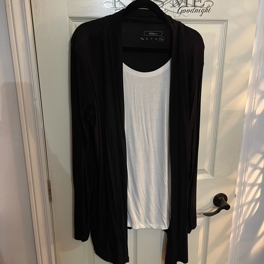 Black Cardigan w/White Tee Built In - Plus